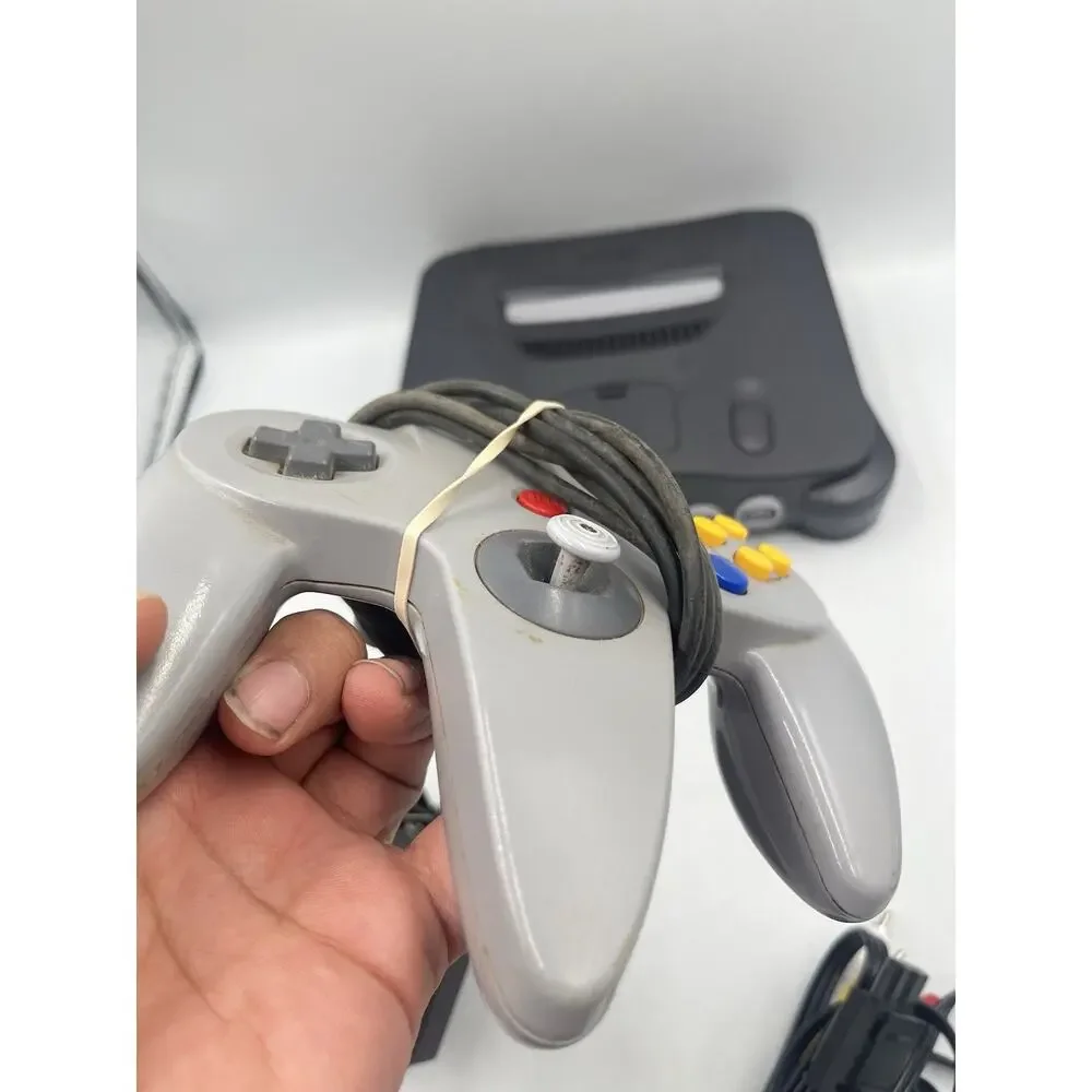 Nintendo 64 Console Bundle OEM Gray Controller & Cords Tested Working!